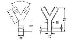 A sketch including the dimensions of a Y connector