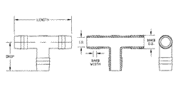 A sketch outlining the parts of barbed tees