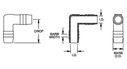 A sketch outlining the parts of barbed elbows